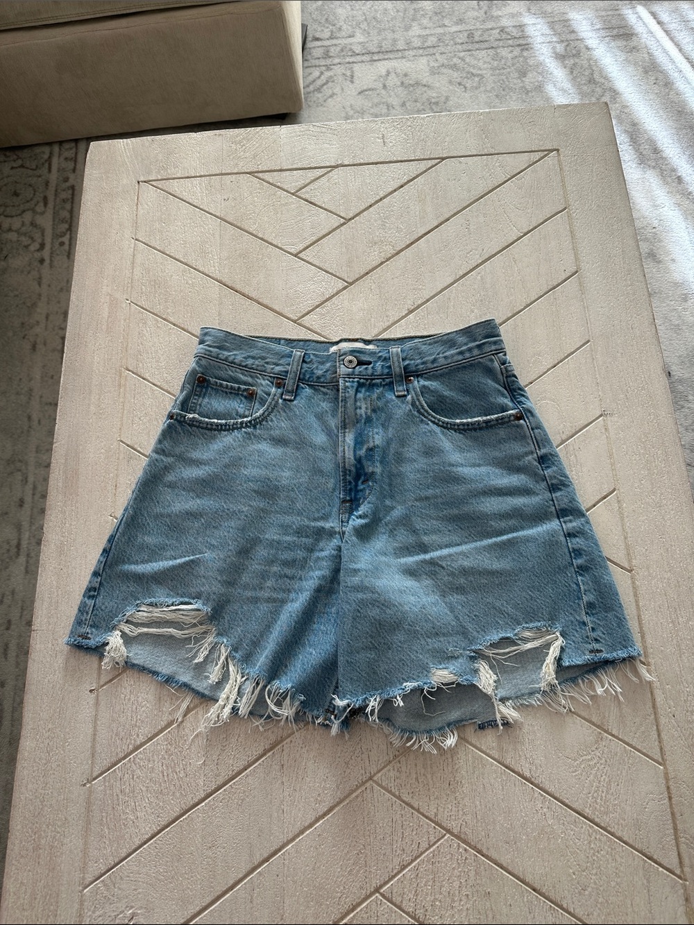 Abercrombie & Fitch Light Blue Distressed Denim Cutoff Shorts